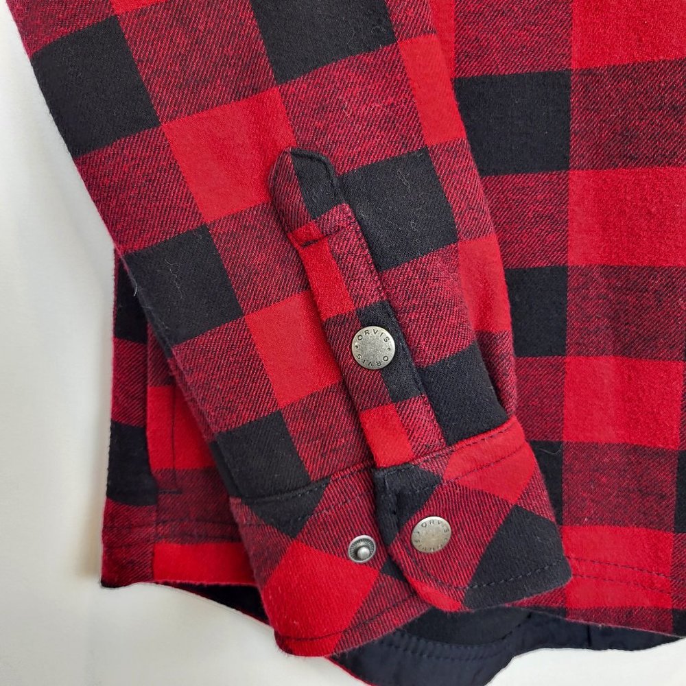 Orvis Red and Black Plaid Fleece Lined Snap Front Jacket, Size Medium, EUC - Picture 5 of 12
